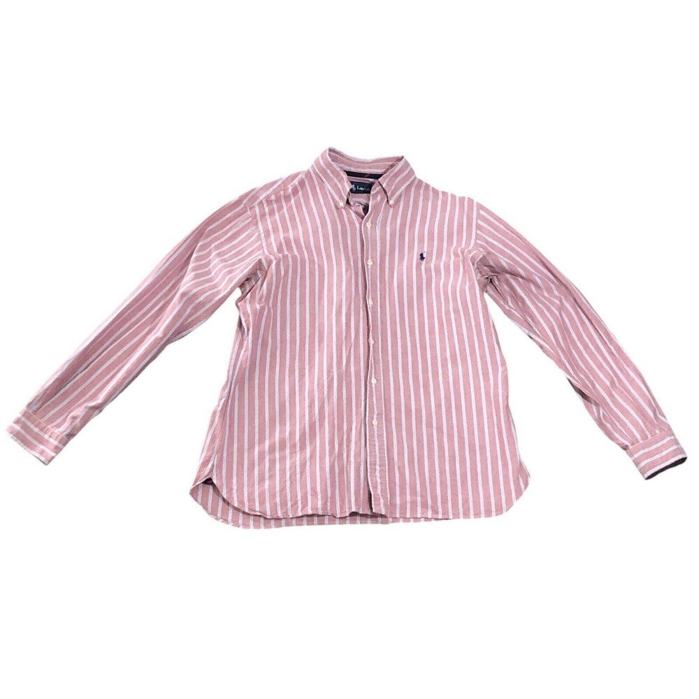 Ralph Lauren Custom Fit Long Sleeve Shirt Striped Pink Mens Large 100% Cotton